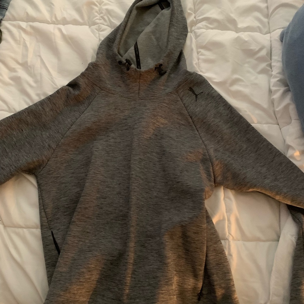 Gray Puma Pocket Zipper Hoodie with glove sleeve